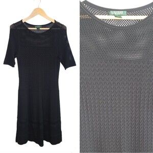 Lauren Ralph Lauren Fishnet Open Knit Fit Flare Black Dress Whimsigoth